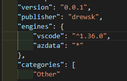 extension package.json file showing vscode engine version ^1.36.0