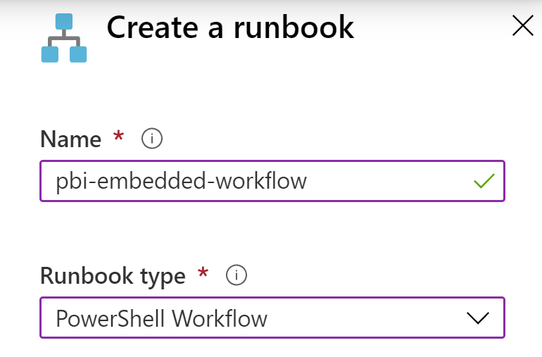 Creating a new runbook of runbook type PowerShell Workflow
